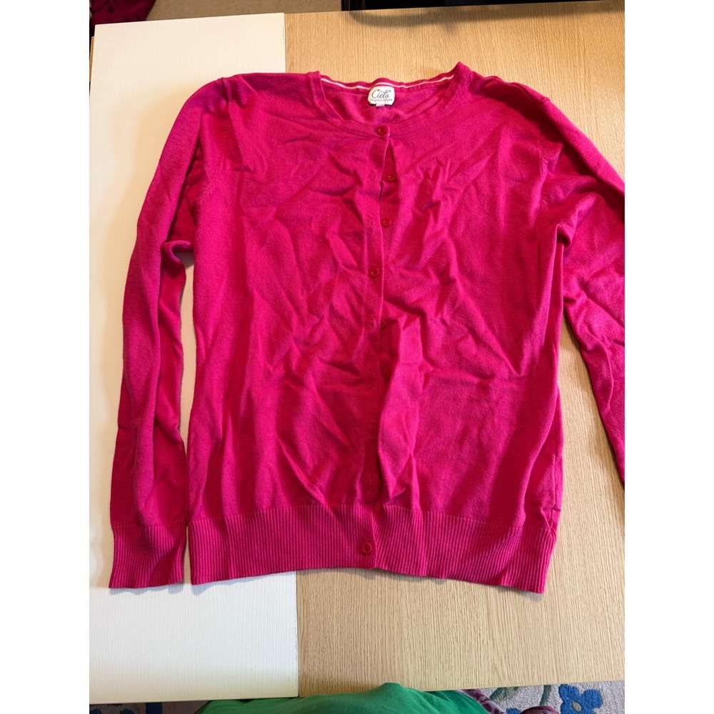 Cielo Hot Pink Button Front Cardigan Sweater XL Long Sleeve Viscose Crewneck